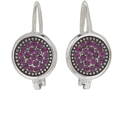 February Birthstone Color Earrings silver-tone round bezel with purple stones, pair on Tampa Home & Garden Store
