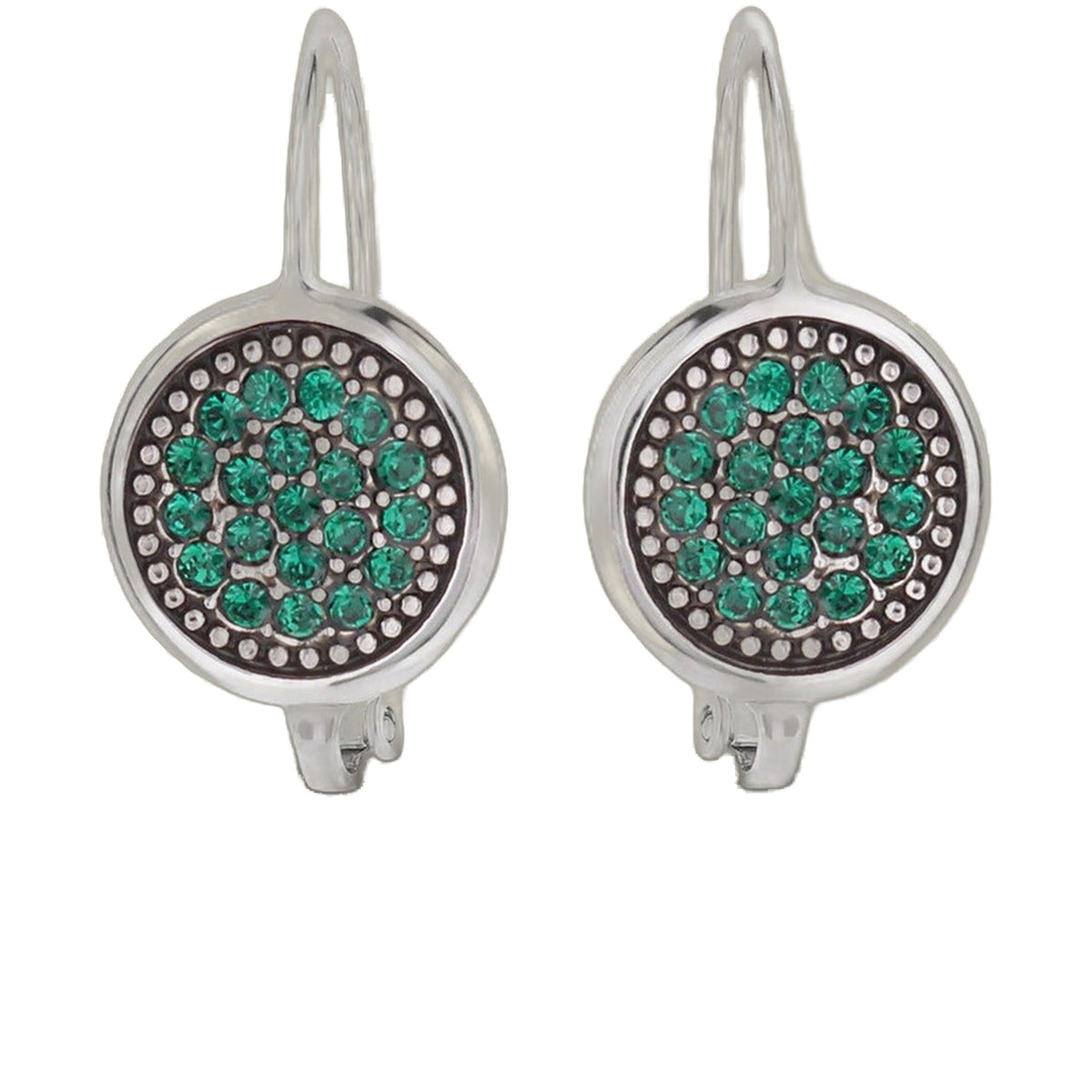 May Birthstone Color Earrings two Lauren G Adams emerald green stones in a silver-tone halo on Tampa Home & Garden Store