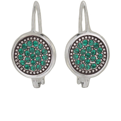 May Birthstone Color Earrings two Lauren G Adams emerald green stones in a silver-tone halo on Tampa Home & Garden Store