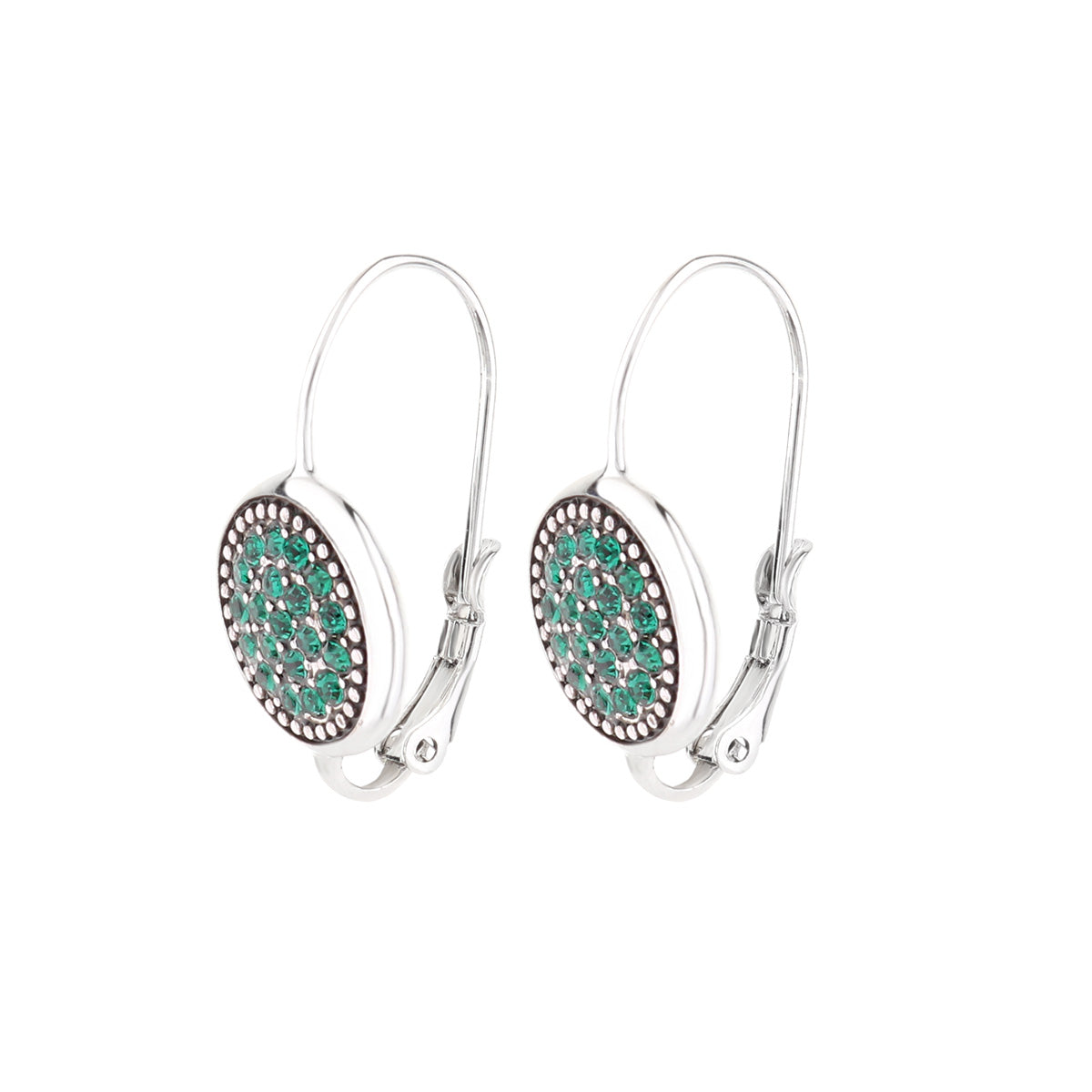 May birthstone earrings pair Lauren G Adams emerald-green stones in silver lever-back hoops on Tampa Home & Garden Store