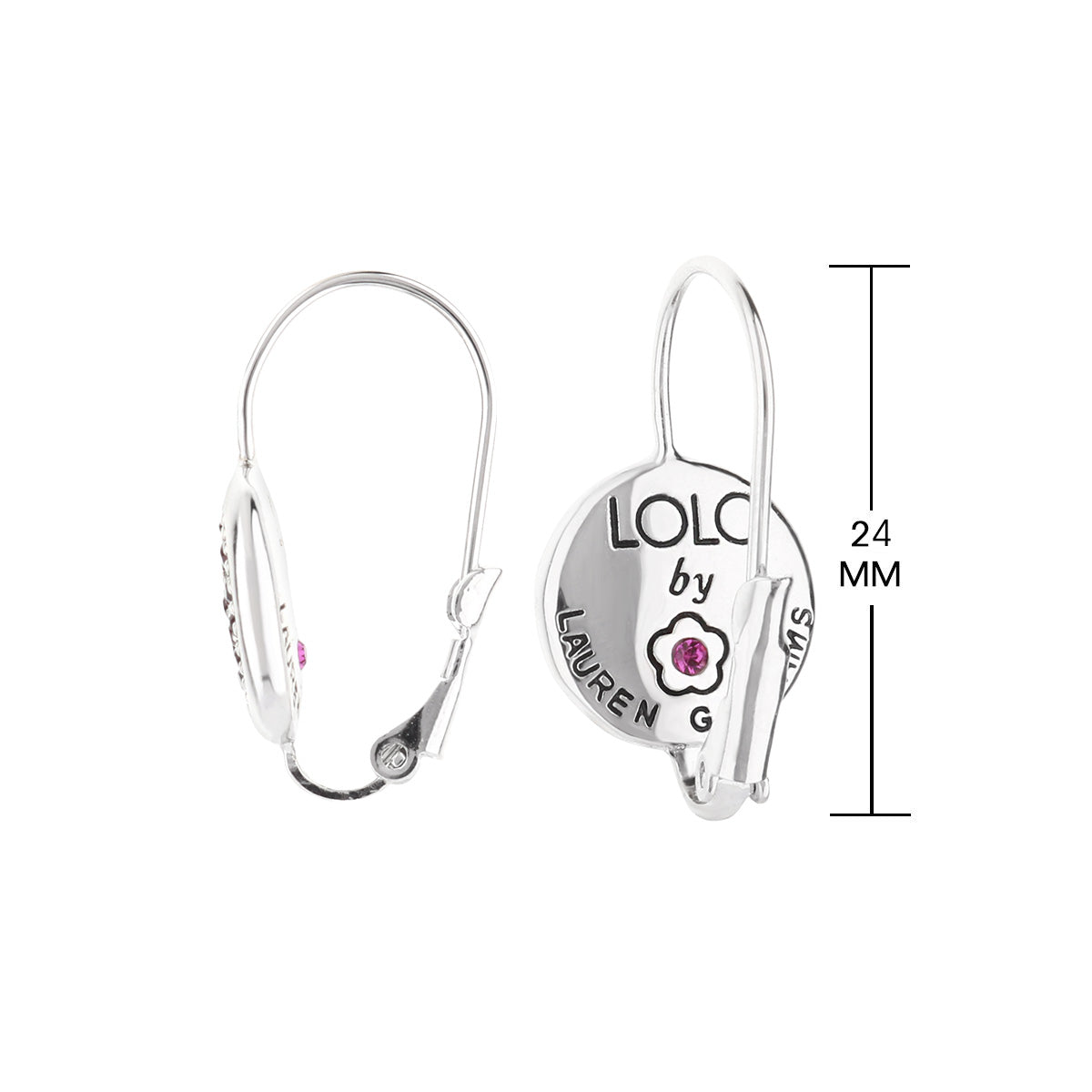 January Birthstone Earrings by Lauren G Adams; silver-tone lever-back hoops with pink disc on Tampa Home & Garden Store