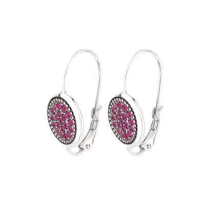 Birthstone color lever-back earrings with pink stones in a silver setting by Lauren G Adams on Tampa Home & Garden Store