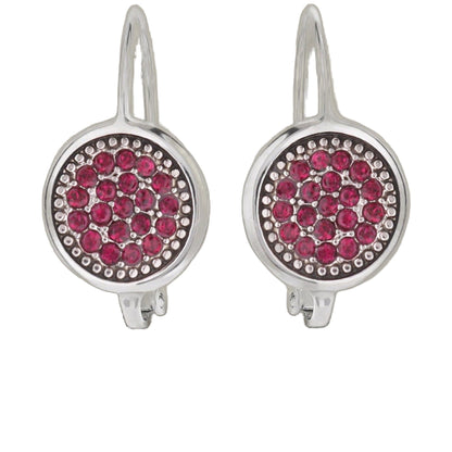 July Birthstone Color Earrings: circular pink gemstone clusters in silver settings, pair on Tampa Home & Garden Store