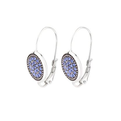 Lauren G Adams September Birthstone Color Earrings, blue stones in silver-tone circular disks on Tampa Home & Garden Store