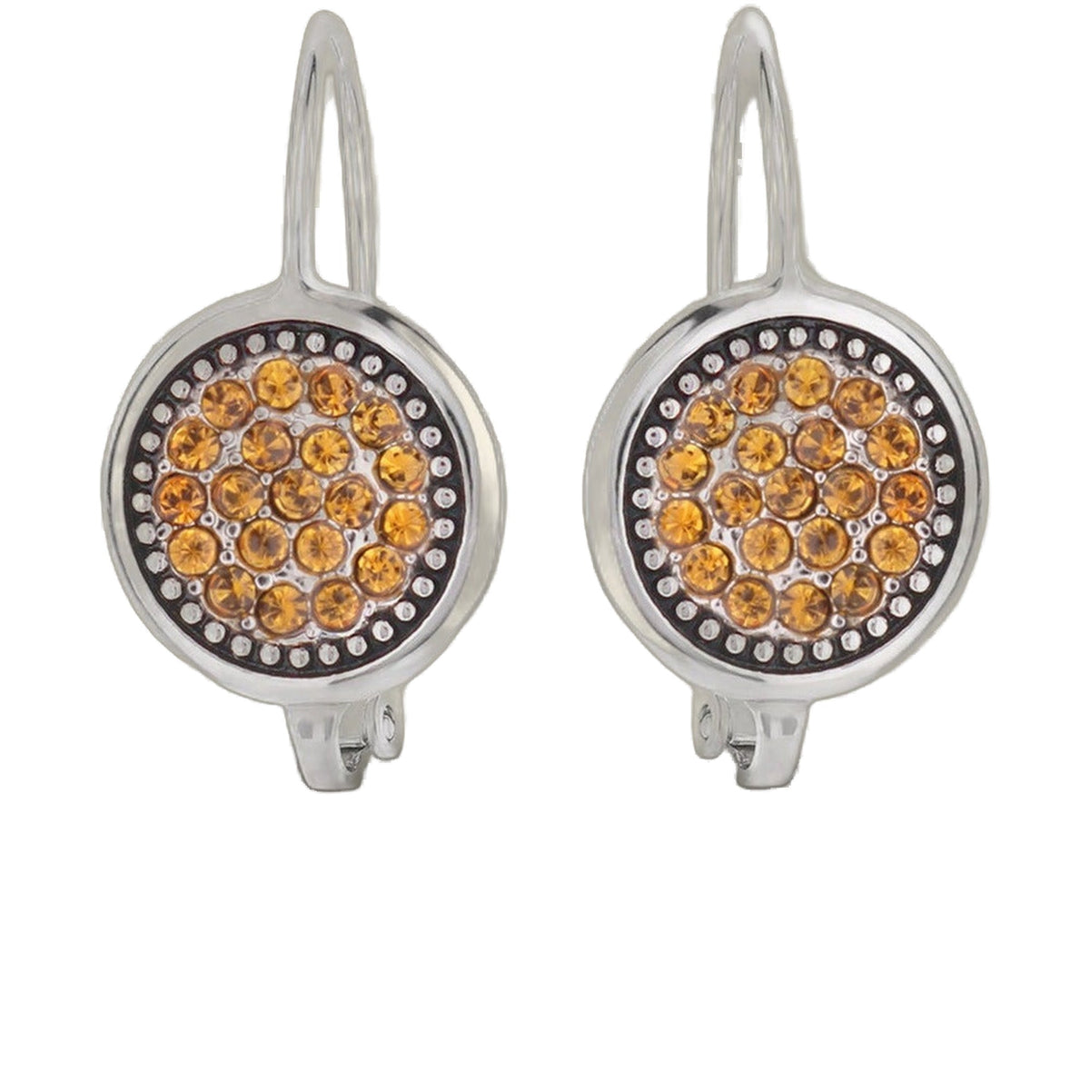 November Birthstone Color Earrings with orange citrine stones in a silver halo, pair on Tampa Home & Garden Store