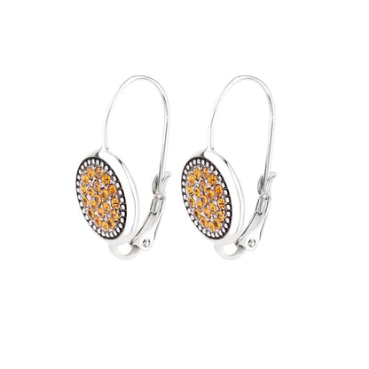 November birthstone color earrings pair silver oval discs orange stones rim leverback on Tampa Home & Garden Store
