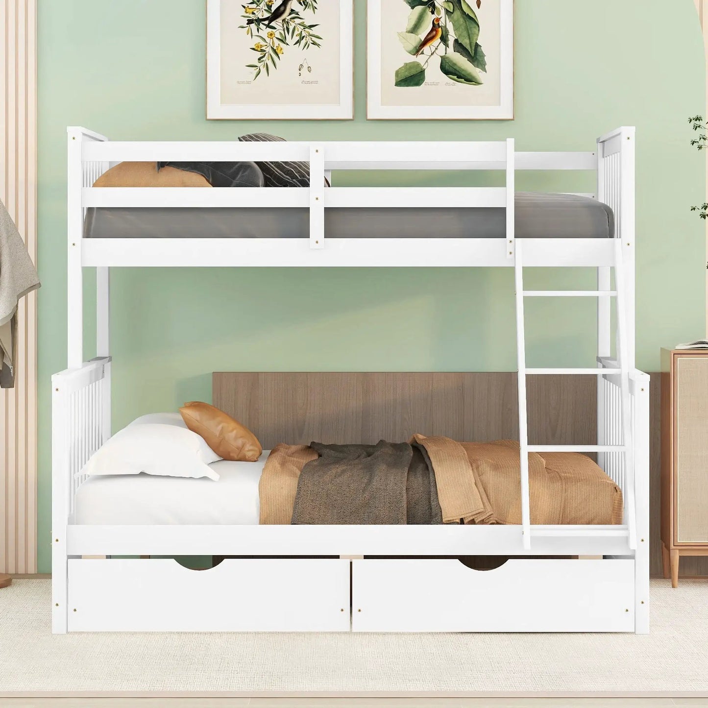Bunk bed with ladders and 2 storage drawers in white finish on Tampa Home & Garden Store