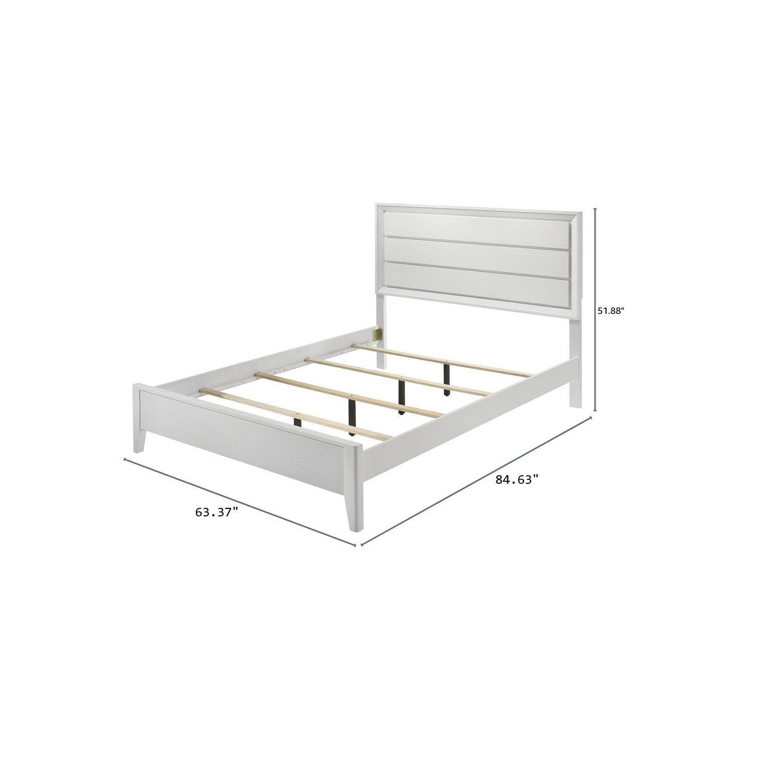 Modern bed frame with wave-textured headboard and angled legs, white panel bed with slats on Tampa Home & Garden Store
