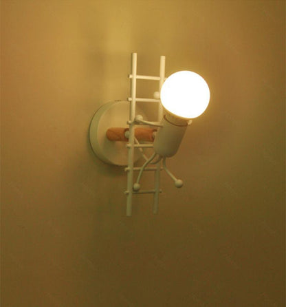 Stevvex wall sconce lamp, white ladder-style frame with round glowing bulb, kids room decor on Tampa Home & Garden Store