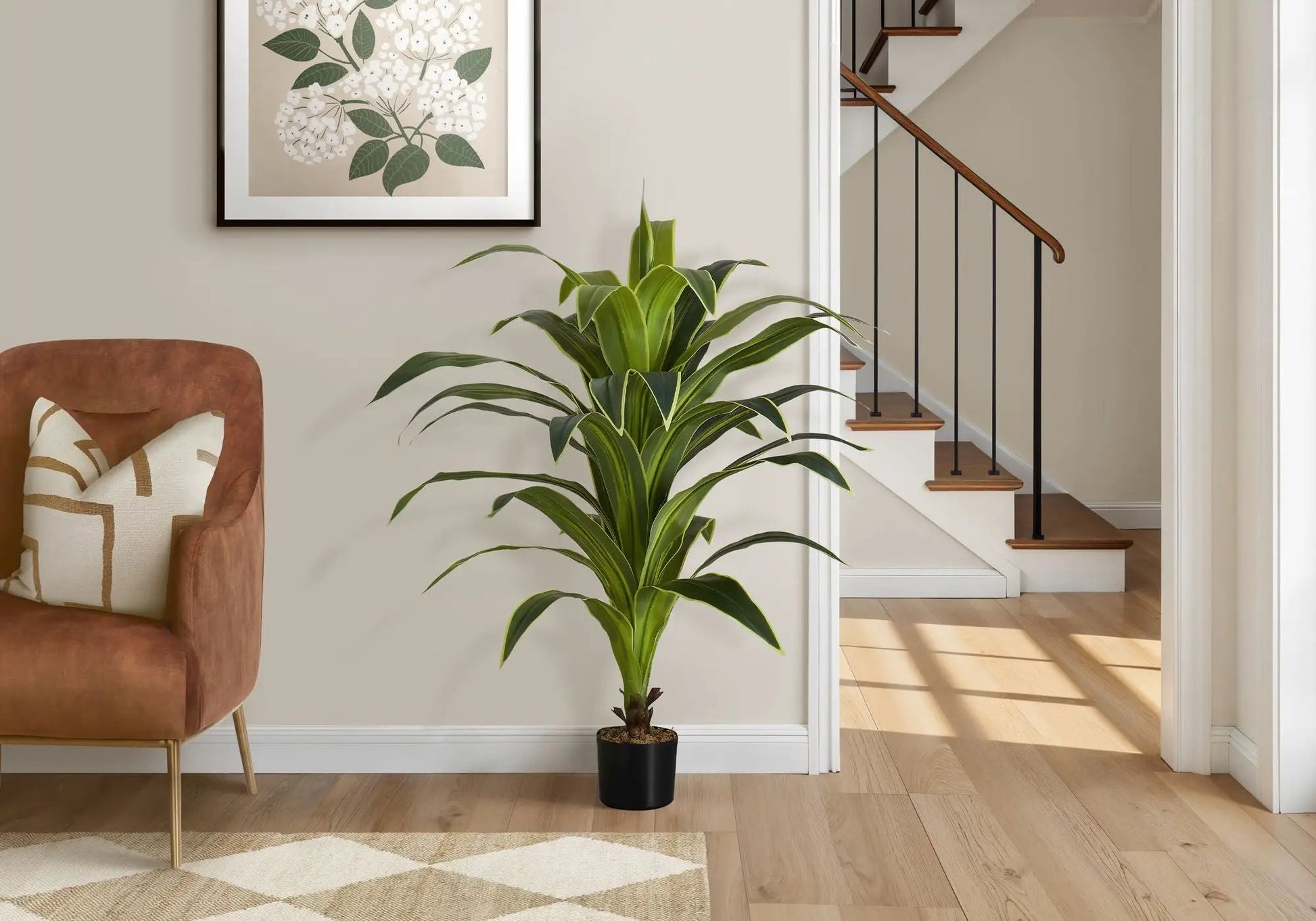 Dracaena tree artificial plant, 47-inch tall, green leaves in black pot, Unique Piece Furniture on Tampa Home & Garden Store