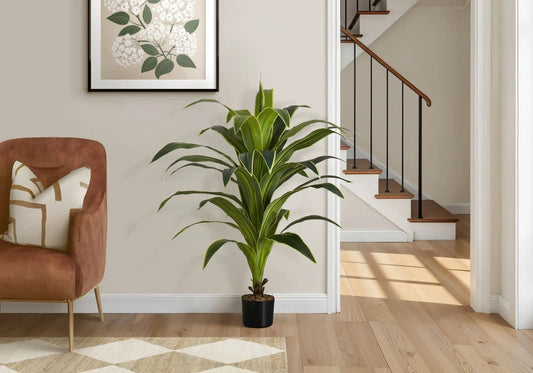 Dracaena tree artificial plant, 47-inch tall, green leaves in black pot, Unique Piece Furniture on Tampa Home & Garden Store