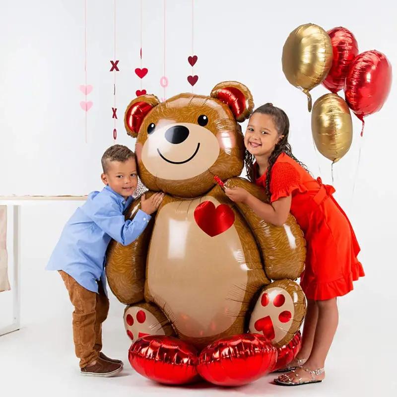 Big bear foil balloon large size love heart wedding with red heart on chest, kids hugging on Tampa Home & Garden Store