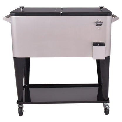 GemGear 80 Quart Patio Rolling Stainless Steel Ice Beverage Cooler on rolling cart on Tampa Home & Garden Store