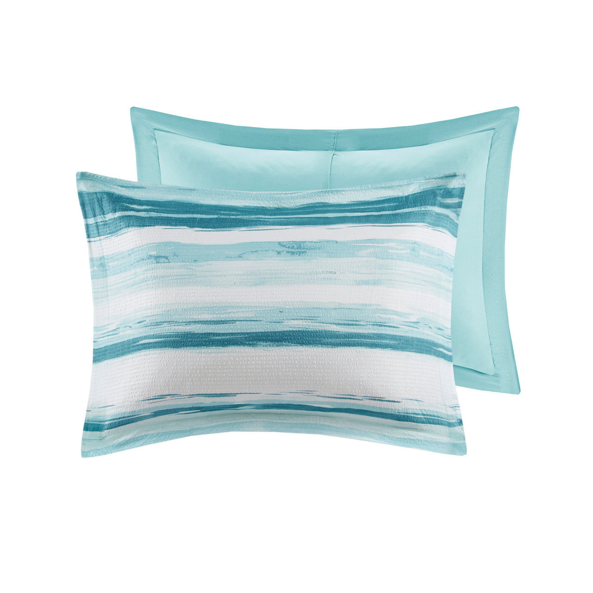8 Piece Aqua Seersucker Comforter and Quilt Set