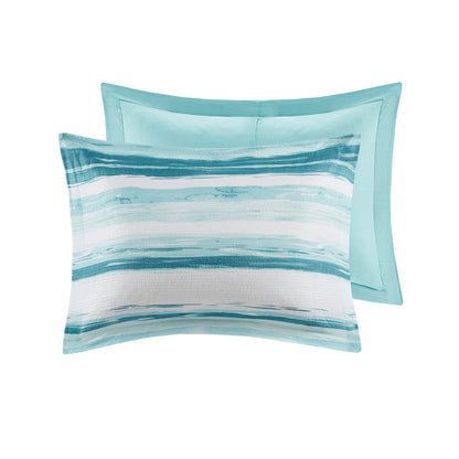 8 Piece Aqua Seersucker Comforter and Quilt Set