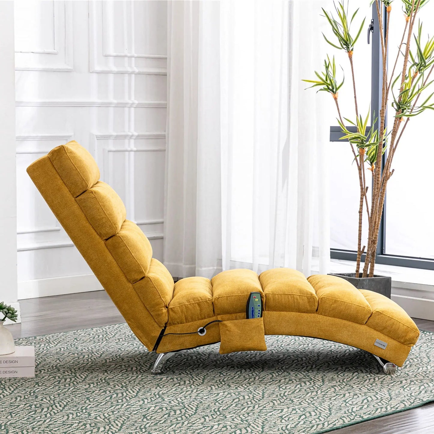 Massage chaise lounge indoor with remote control mustard-yellow upholstery by Unique Piece on Tampa Home & Garden Store