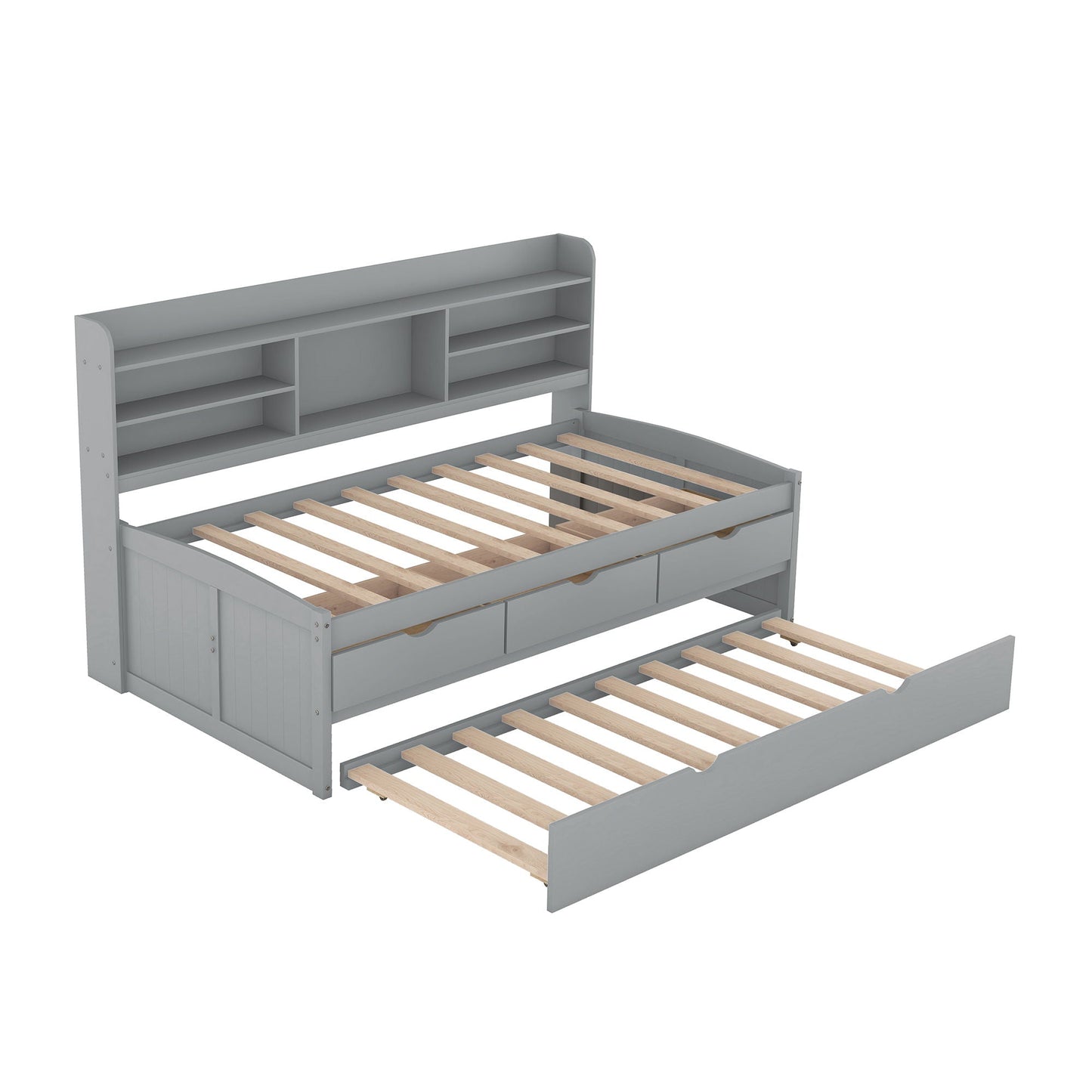Captain Bed with Built-In Bookshelves and Trundle in gray, 3 drawers HouseOfZazla on Tampa Home & Garden Store