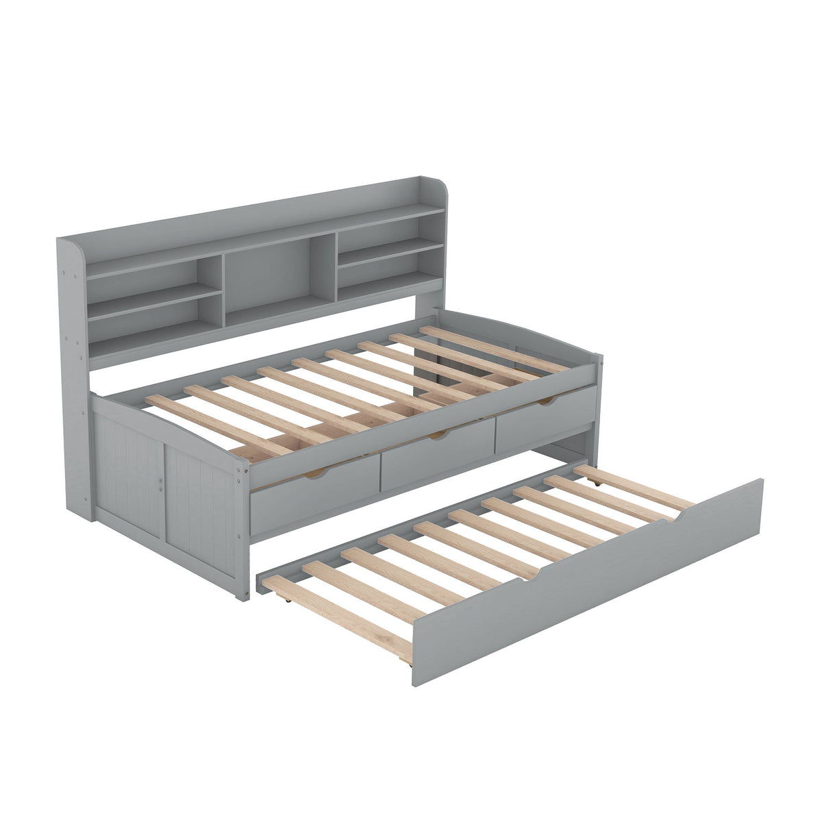 Captain Bed with Built-In Bookshelves and Trundle in gray, 3 drawers HouseOfZazla on Tampa Home & Garden Store