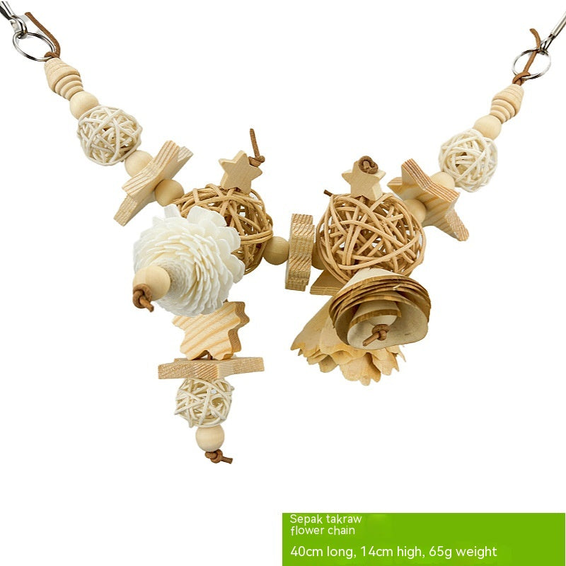 Parrot natural gnawing molar grinding toy with wooden beads and stars on a hanging rope on Tampa Home & Garden Store