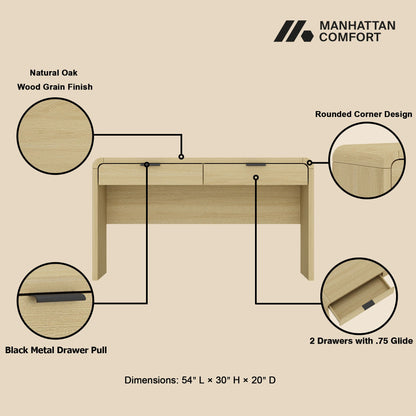 Oak office desk with 2 drawers in natural oak wood finish by HouseOfZazla Grace Collection on Tampa Home & Garden Store