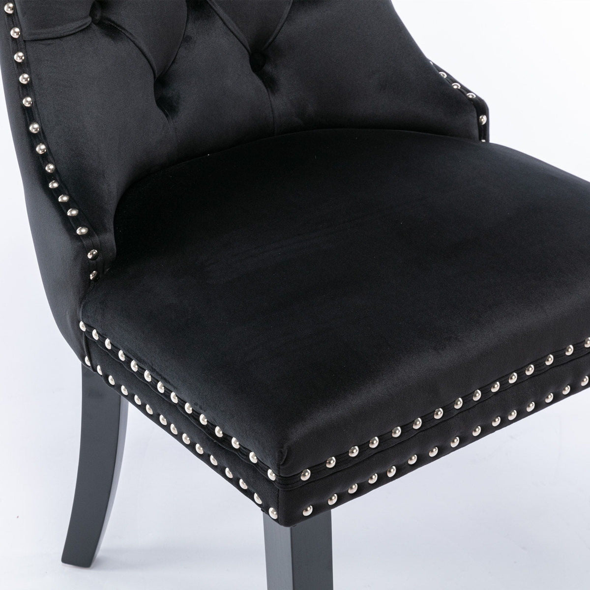 Tufted velvet dining chair set in black with nailhead trim and tufted back by HouseOfZazla on Tampa Home & Garden Store