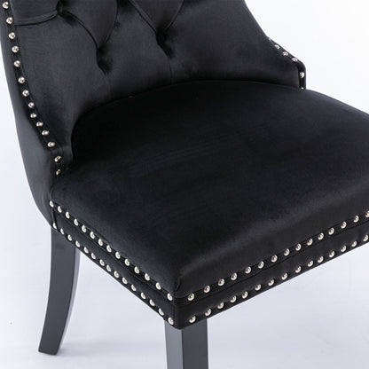 Tufted velvet dining chair set in black with nailhead trim and tufted back by HouseOfZazla on Tampa Home & Garden Store