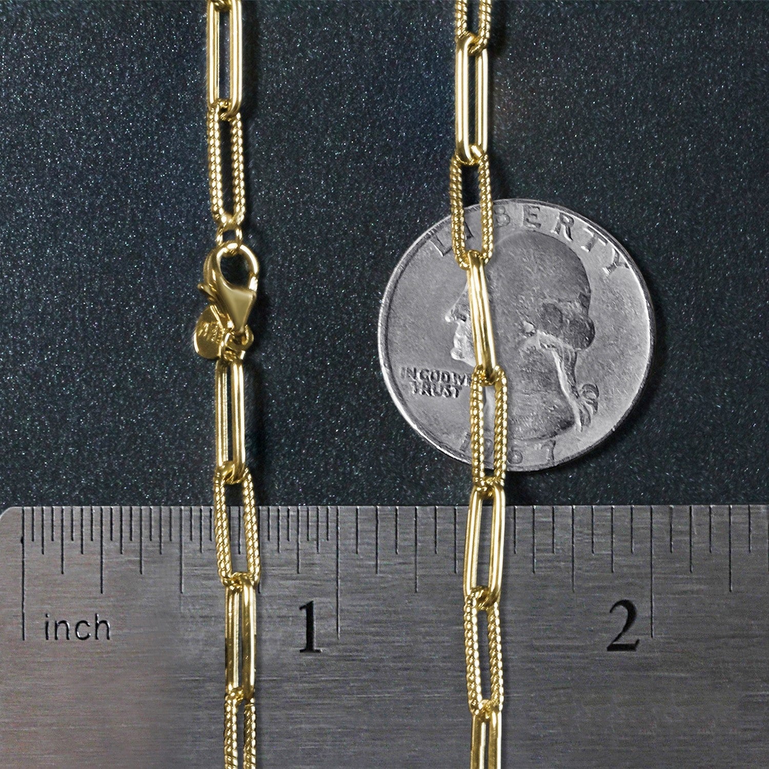 14k yellow gold textured paperclip chain necklace, 3.5mm, two strands shown for scale on Tampa Home & Garden Store