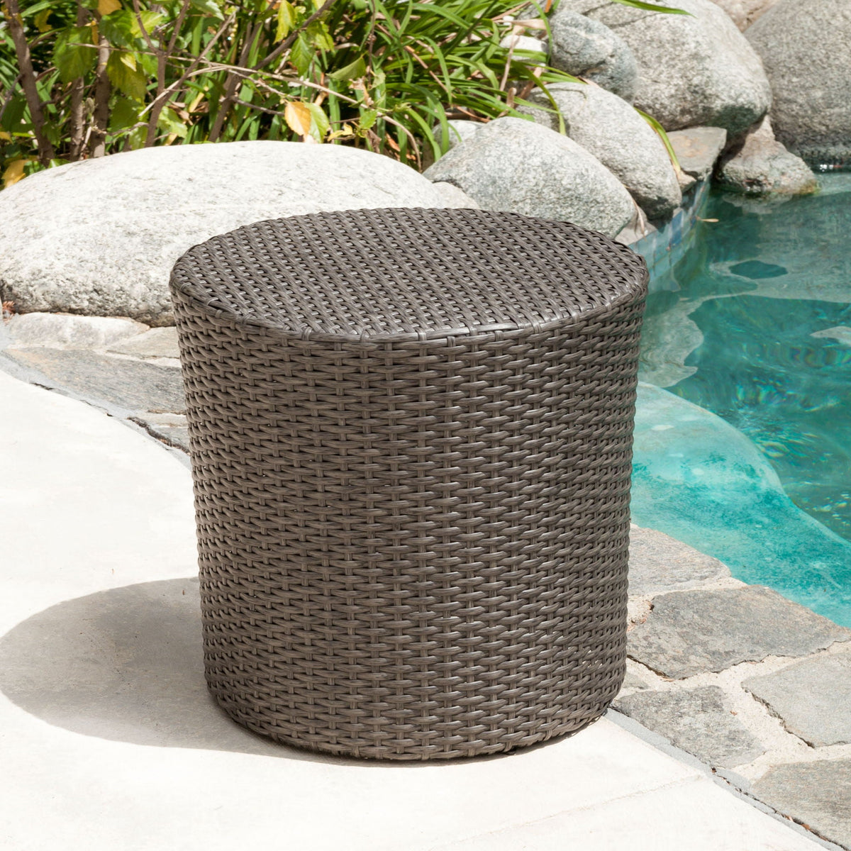 Keaton Barrel Side Table set of 3 in dark brown rattan weave by HouseOfZazla on Tampa Home & Garden Store