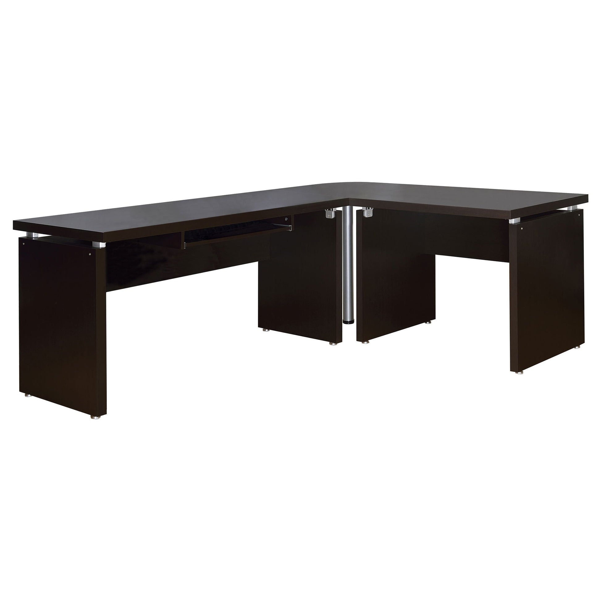 Ulloa L-shaped corner desk cappuccino with slide-out keyboard tray and storage drawers on Tampa Home & Garden Store