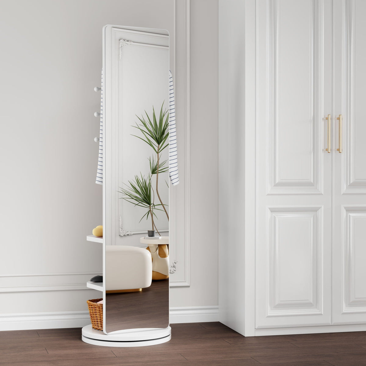3-in-1 rotating full-length clothing mirror by HouseOfZazla on white storage pedestal base on Tampa Home & Garden Store