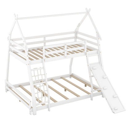 Twin over Queen bunk bed by HouseOfZazla in white with climbing nets and ramp on Tampa Home & Garden Store