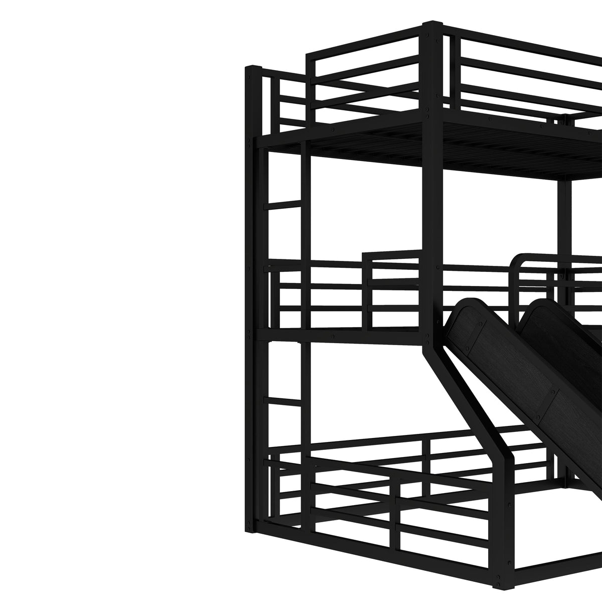 Twin Over Twin Over Full bunk bed with slide, black metal frame and ladder by HouseOfZazla on Tampa Home & Garden Store