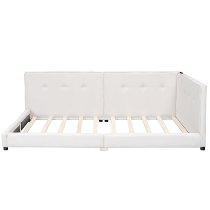 White upholstered platform bed with tufted headboard and visible slatted base by HouseOfZazla on Tampa Home & Garden Store
