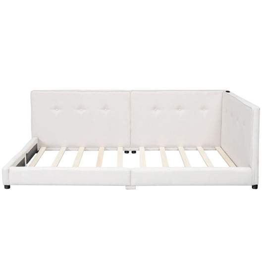 White upholstered platform bed with tufted headboard and visible slatted base by HouseOfZazla on Tampa Home & Garden Store