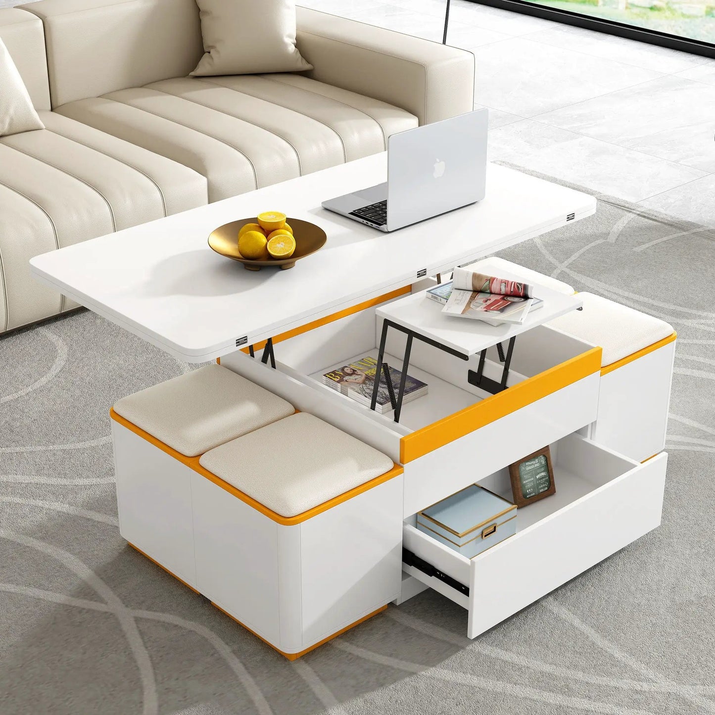 Lift Top Coffee Table with Storage Stools