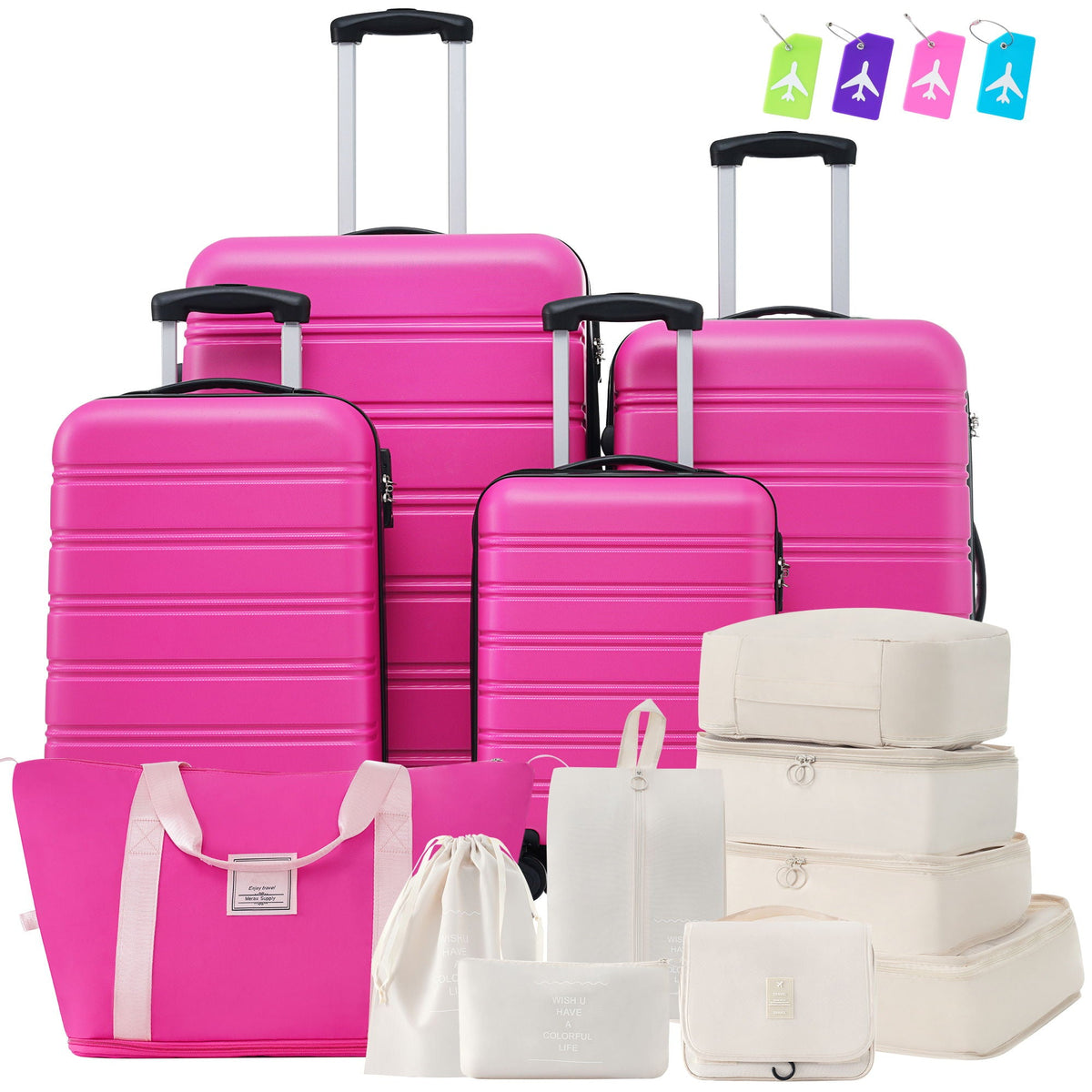 HouseOfZazla 4-piece pink hardshell luggage set with spinner wheels and TSA lock on Tampa Home & Garden Store