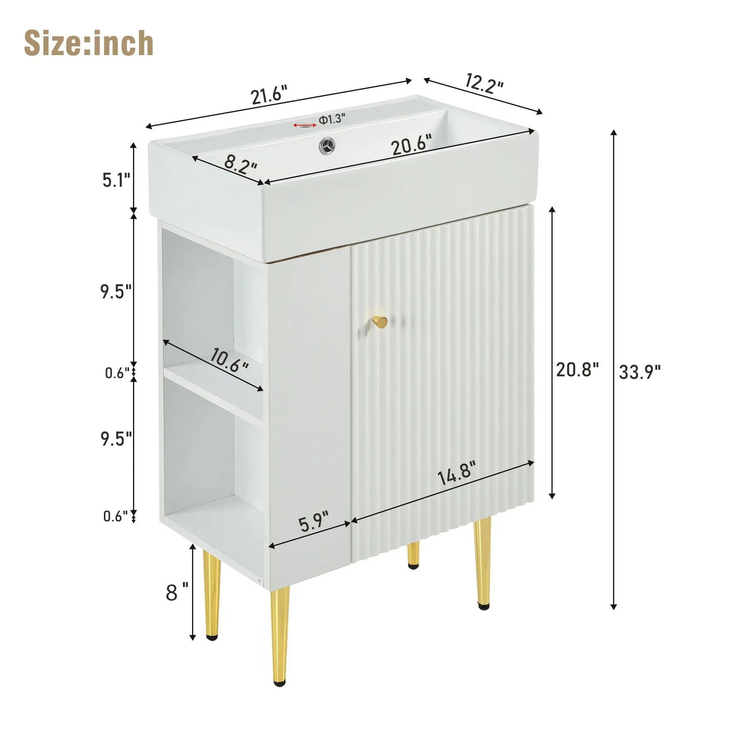 Bathroom vanity combo cabinet with single ceramic sink, white finish, Unique Piece Furniture on Tampa Home & Garden Store