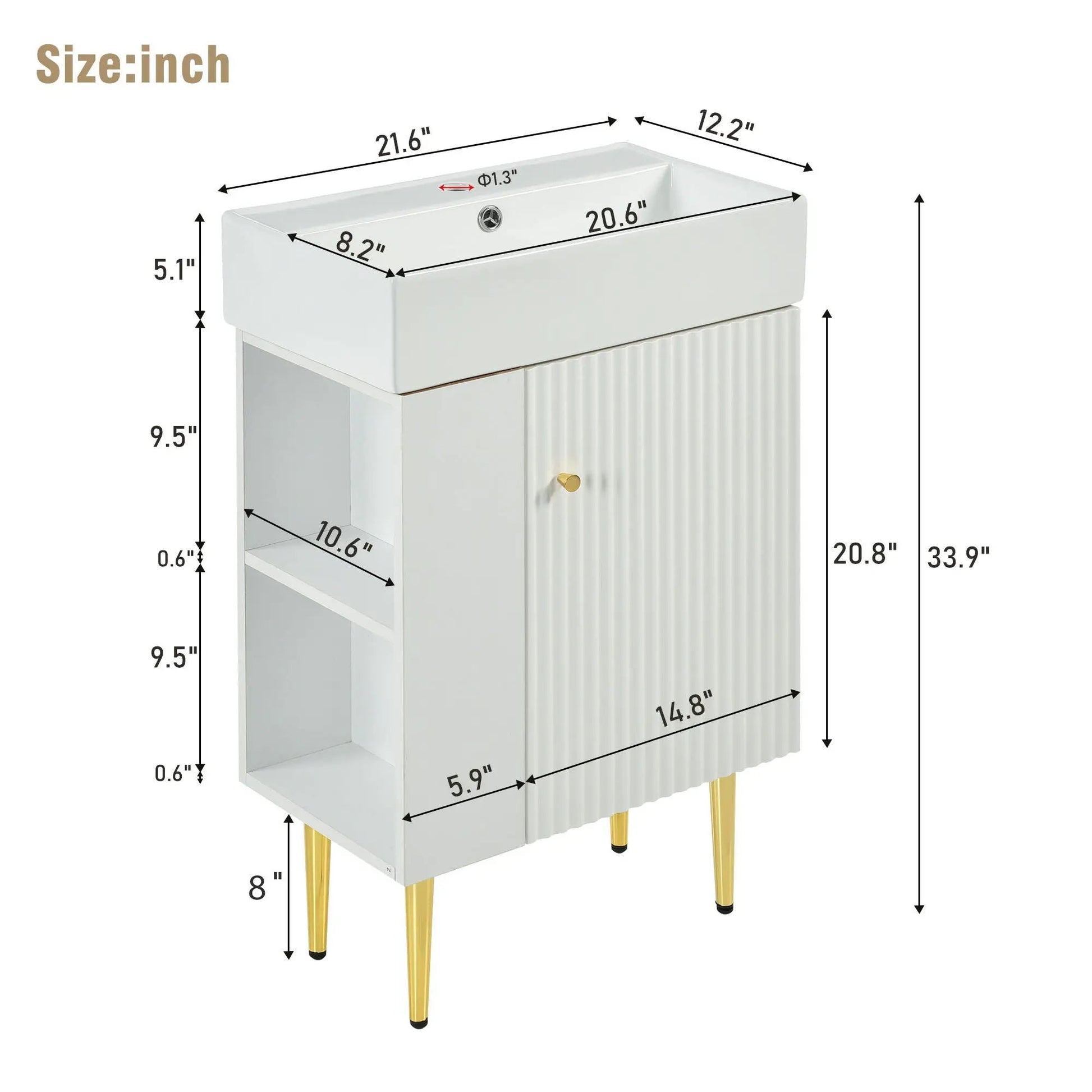Bathroom vanity combo cabinet with single ceramic sink, white finish, Unique Piece Furniture on Tampa Home & Garden Store