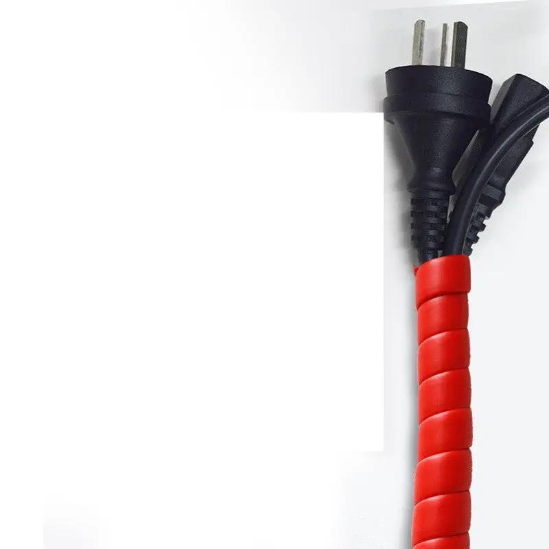 Anti-cat and dog bite cord protector with red spiral wrap on black power cord and two-prong plug on Tampa Home & Garden Store