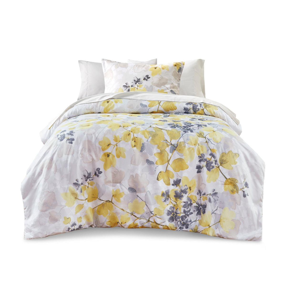 Yellow and Gray Botanical King Comforter Set