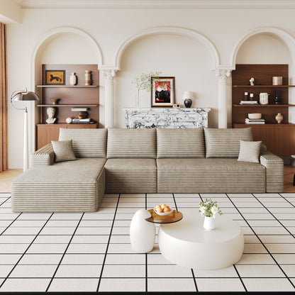 135 Cloud Sectional Couch with L-Shape Chaise beige ribbed fabric by HouseOfZazla on Tampa Home & Garden Store