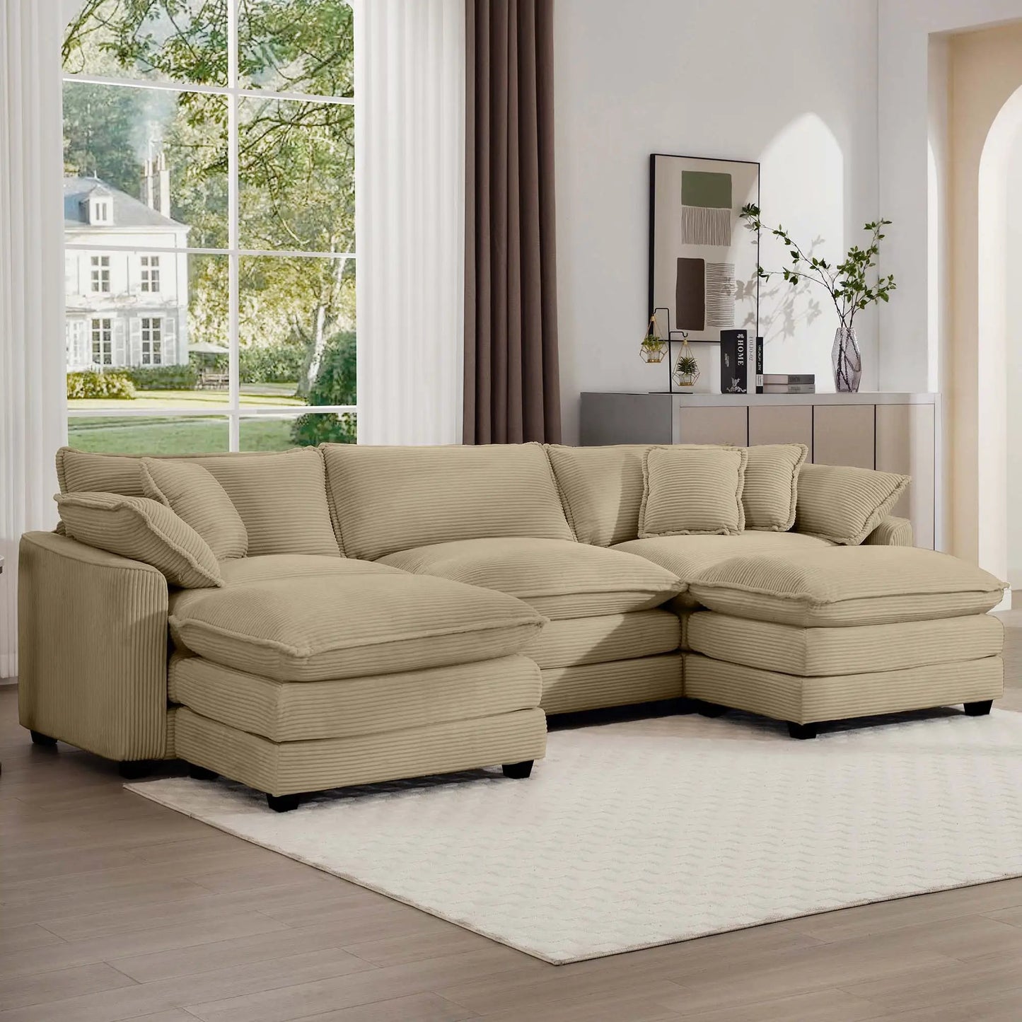 Modern oversized modular sofa with ottoman in beige fabric, deep seating Unique Piece Furniture on Tampa Home & Garden Store