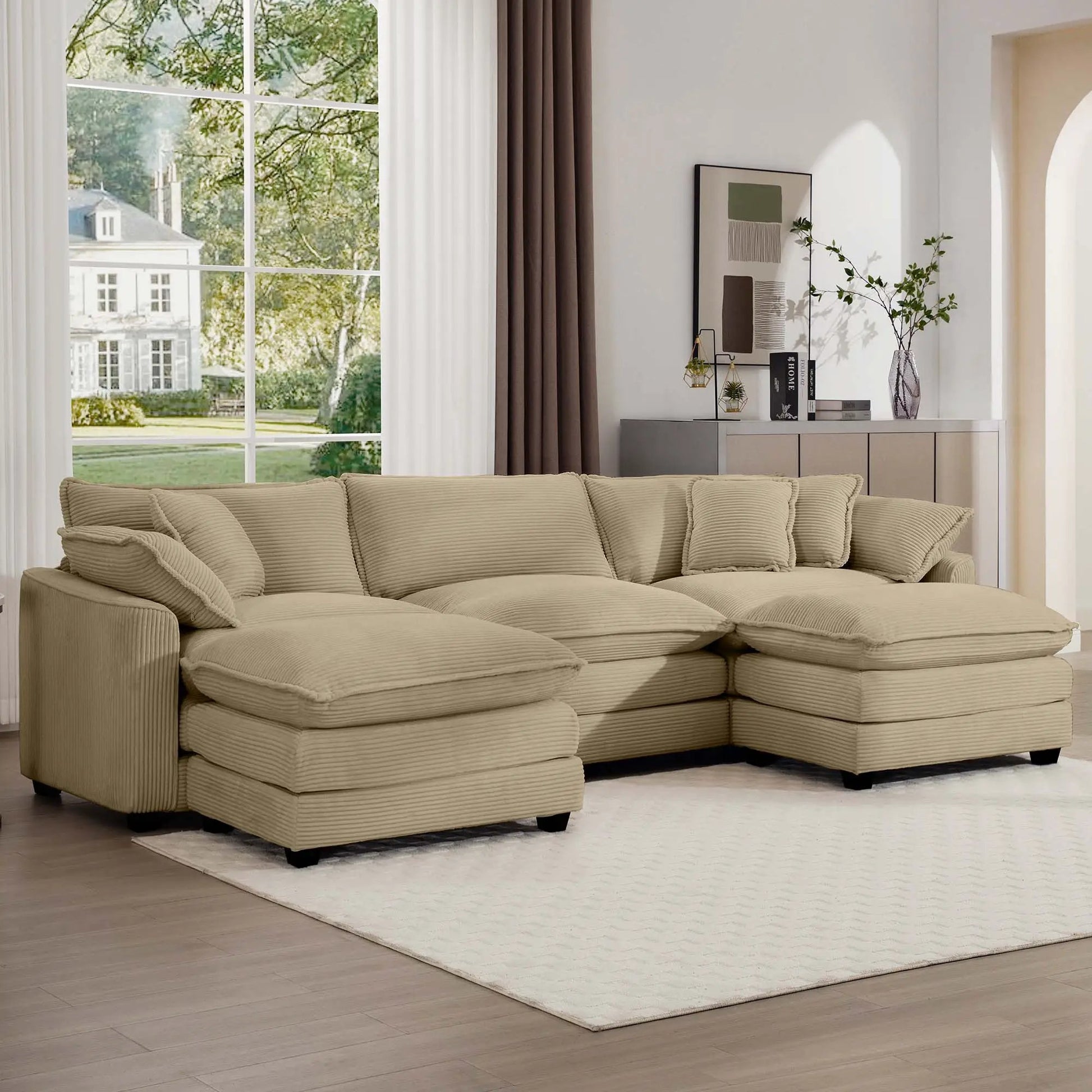 Modern oversized modular sofa with ottoman in beige fabric, deep seating Unique Piece Furniture on Tampa Home & Garden Store