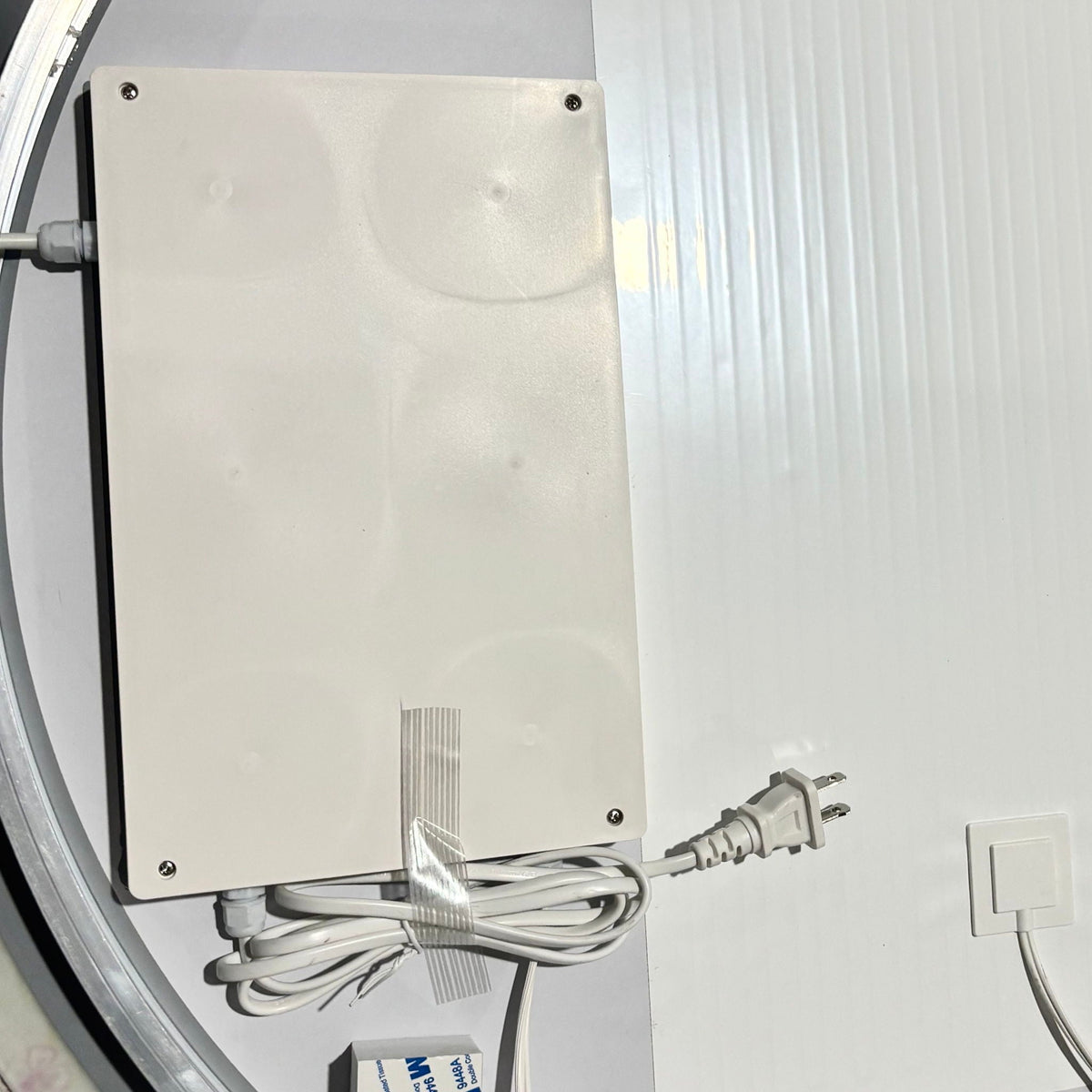 Wall mounted full-length makeup mirror with 3-color lighting, white housing and exposed wiring on Tampa Home & Garden Store