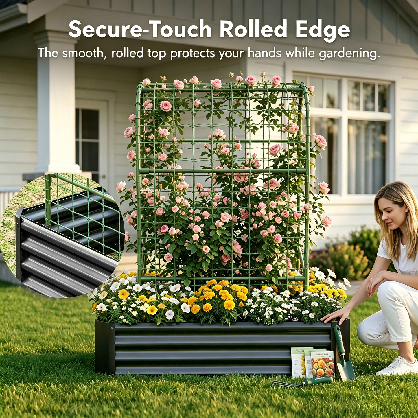 Outdoor Raised Garden Bed and Trellis Planter