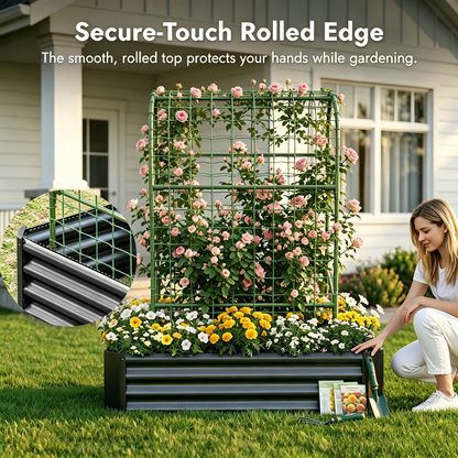 Outdoor Raised Garden Bed and Trellis Planter