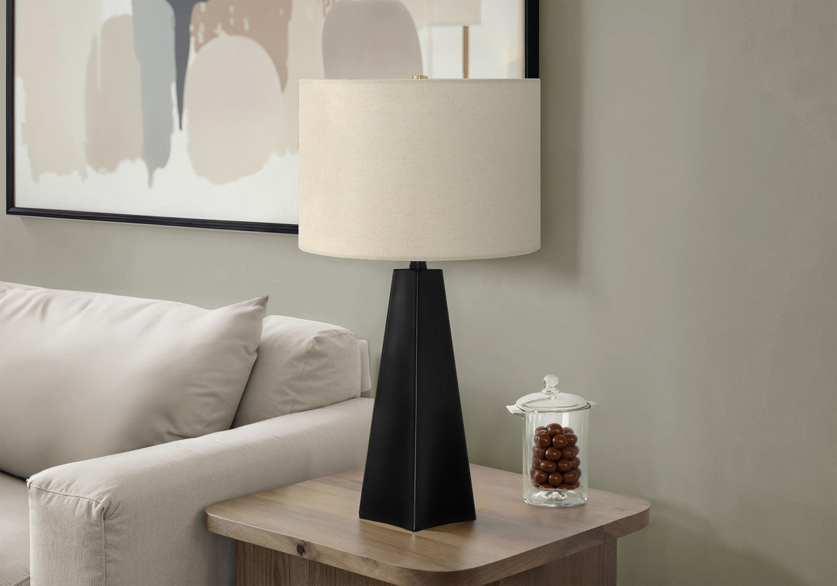 Table lamp resin black modern base with beige linen shade by HouseOfZazla on Tampa Home & Garden Store