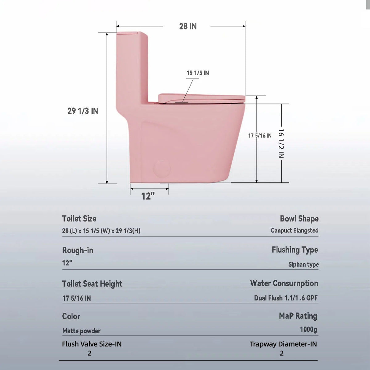 1-Piece toilet pink elongated bowl with Tornado Dual-Flush, ADA height by HouseOfZazla on Tampa Home & Garden Store