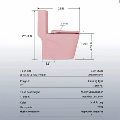 1-Piece toilet pink elongated bowl with Tornado Dual-Flush, ADA height by HouseOfZazla on Tampa Home & Garden Store