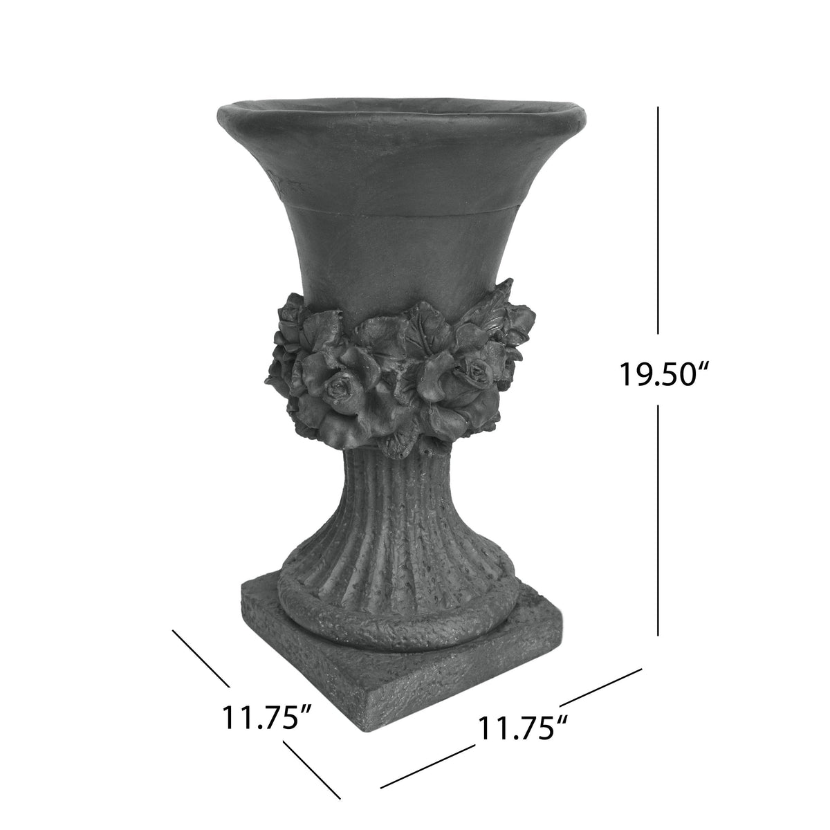 MGO Garden Urn Planter by HouseOfZazla in dark stone finish with ornate floral base on Tampa Home & Garden Store